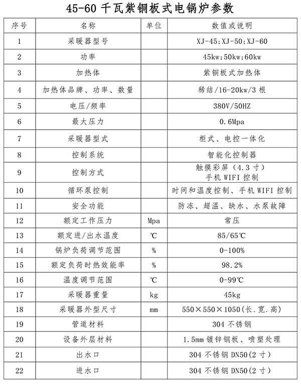 辽宁稀结45-60KW紫铜板式电锅炉_煤改电电锅炉厂家